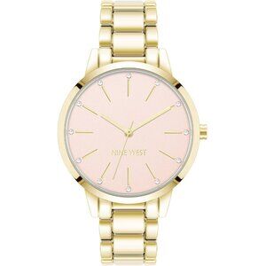 Nine West Women's Gold band Pink dial Crystal Accented Bracelet Watch